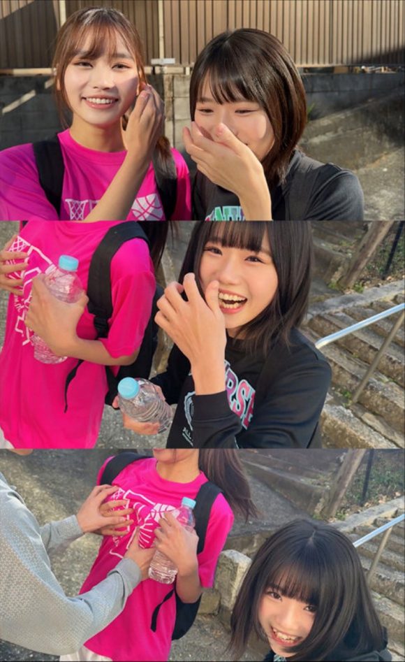 路上でおっぱい揉んでも嫌がらないヤリマンバスケ部女子の2人組