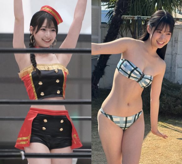 17歳JKラウンドガール百田汐里のエチエチ水着股間